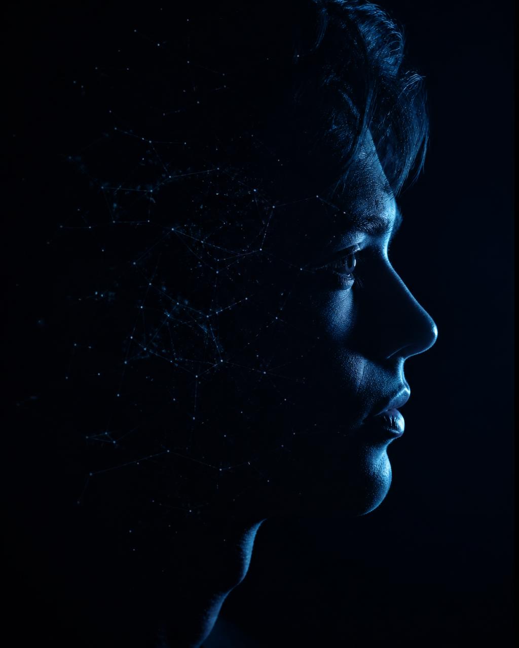 A counterparty in profile, half-lit, mapped as constellation points